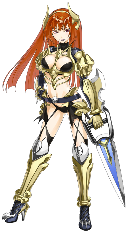 1girl arm_blade armor armored_boots artist_request bikini bikini_armor black_bikini boots breasts cleavage dagger full_body garter_straps gauntlets gold_armor guillotine_cross_(ragnarok_online) hand_on_own_hip headgear holding holding_dagger holding_knife holding_weapon jamadhar knife large_variant_set long_hair looking_at_viewer medium_breasts official_art open_mouth orange_hair pauldrons ragnarok:_guild_masters ragnarok_online red_eyes shoulder_armor shrug_(clothing) simple_background smile solo swimsuit transparent_background v-shaped_eyebrows variant_set weapon