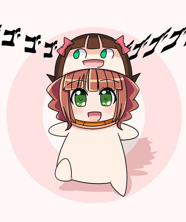 1girl brown_hair chibi female_focus green_eyes idolmaster idolmaster_(classic) idolmaster_1 isacoo kemeko kemeko_(kemeko_deluxe) kemeko_deluxe nonowa parody solo takatsuki_yayoi twintails