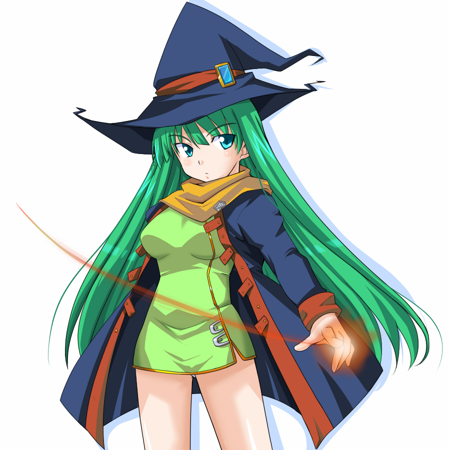 1girl alice_soft aqua_eyes bottomless female_focus green_hair hat kurenasm long_hair masou_shizuka rance_(series) rance_vi sengoku_rance solo witch_hat