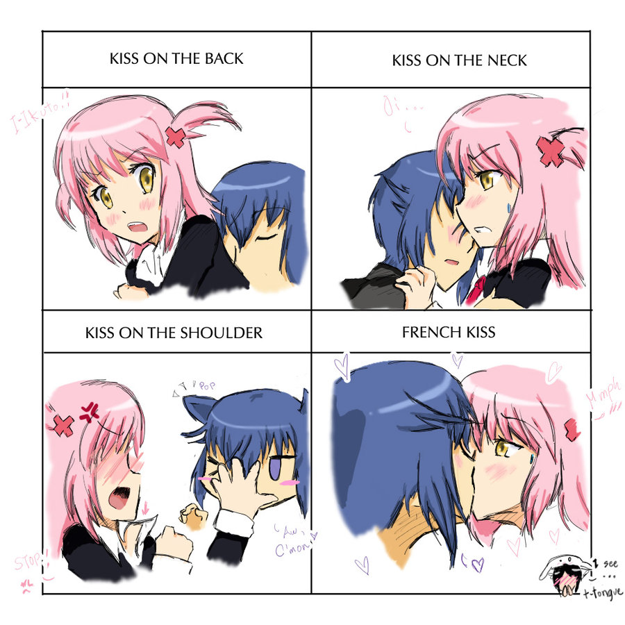 1boy 1girl amu blue_hair blush chibi couple cross hetero hinamori hinamori_amu kiss kiss_chart multiple_drawing_challenge pink_hair shugo_chara! tsukiyomi_ikuto