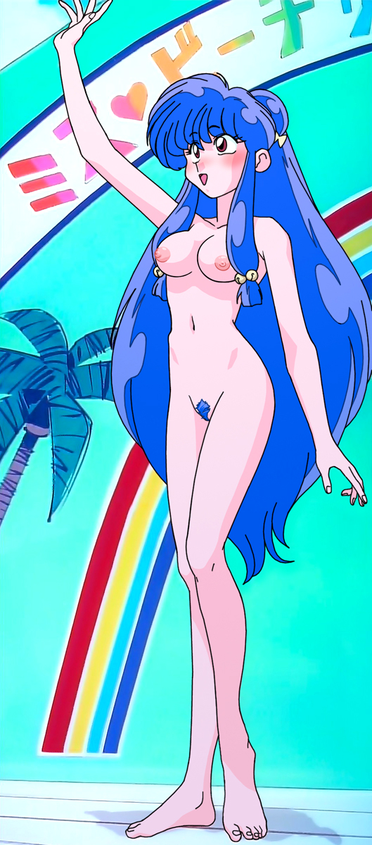 shampoo (ranma 1/2), ranma 1/2, highres, nude filter, screencap,  third-party edit, blue hair, blush, breasts, legs, long hair, nipples, nude,  pussy, uncensored - Image View - | Gelbooru - Free Anime and Hentai Gallery