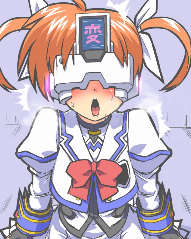 1girl blush female_focus looking_at_viewer lyrical_nanoha open_mouth orange_hair solo sweat to-gnaniwa translated