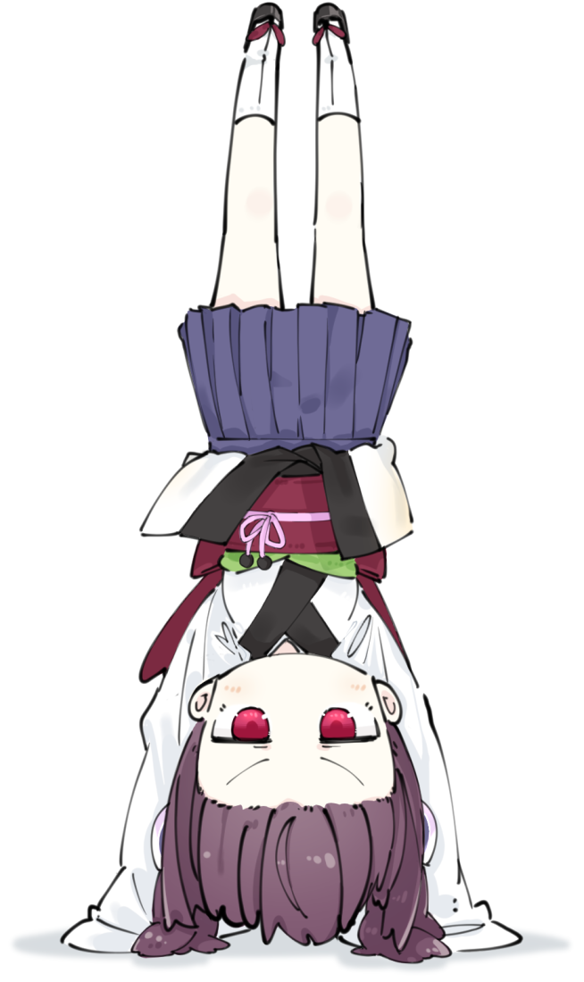 1girl brown_hair convenient_skirt handstand japanese_clothes jitome kimono konori_(ahurerukuiizi) no_mouth obi red_eyes sash solo touhoku_kiritan twintails voiceroid white_background