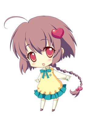 1girl braid carnelian chibi female_focus fujita_nodoka full_body hair_ornament heart heart_hair_ornament lowres para-sol short_hair single_braid solo transparent_background