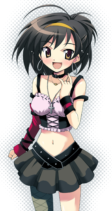 00s 1girl brown_hair female_focus fishnet_pantyhose fishnets midriff nippori pantyhose short_hair solo suzumiya_haruhi suzumiya_haruhi_no_yuuutsu