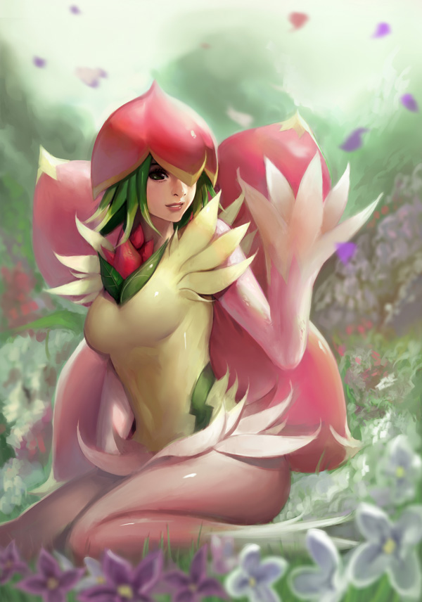 1girl digimon digimon_(creature) fairy female_focus flower lilamon monster_girl petals plant plant_girl solo