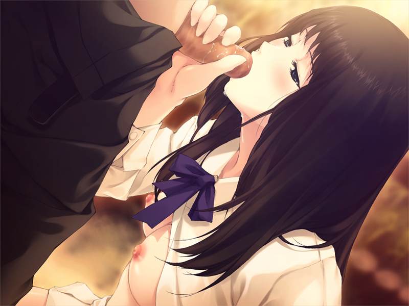 1girl black_hair blush fellatio game_cg innocent_grey kara_no_shoujo long_hair oral sugina_miki uncensored