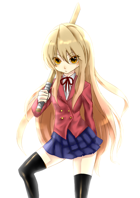 aisaka_taiga bad_id bad_pixiv_id bokken brown_eyes brown_hair kazusa long_hair school_uniform solo sword thighhighs toradora! weapon wooden_sword