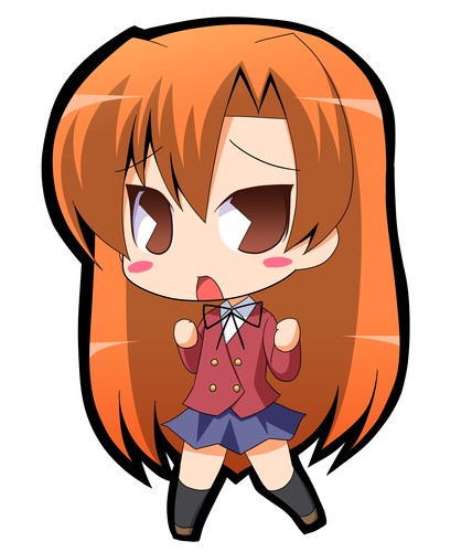 00s blush brown_eyes chibi kihara_maya long_hair lowres orange_hair pac-man_eyes school_uniform skirt suntail toradora!