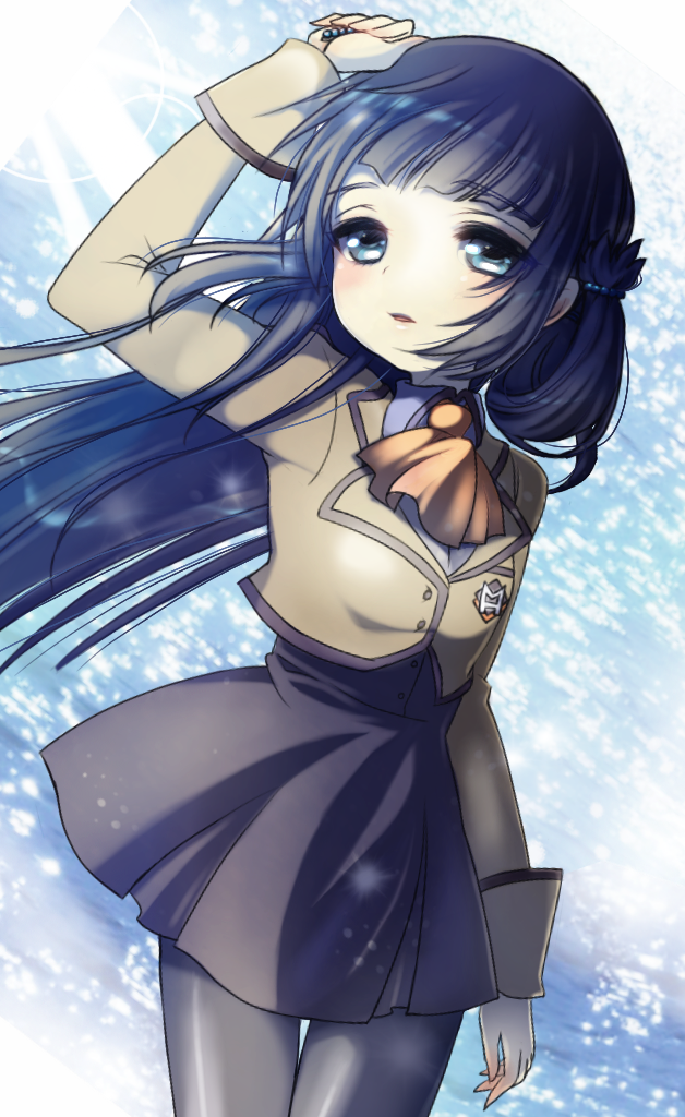 10s 1girl black_eyes black_hair female_focus hair_rings long_hair nagi_no_asukara pantyhose ro_(igris-geo) school_uniform shiodome_miuna solo