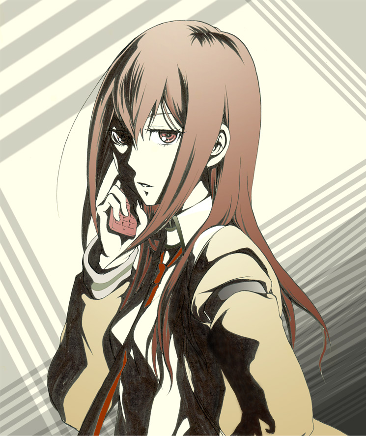 bad_id bad_pixiv_id brown_hair cellphone jacket makise_kurisu phone solo steins;gate yun-chan