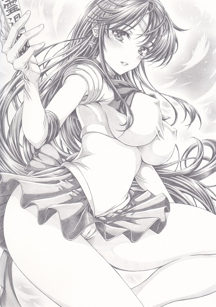 1girl bishoujo_senshi_sailor_moon covered_erect_nipples elbow_gloves gloves graphite_(medium) greyscale hino_rei legs long_hair looking_at_viewer mikuro monochrome sailor_mars solo thighs traditional_media