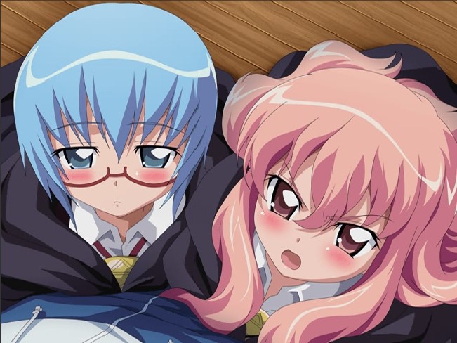 00s 2girls blue_eyes blue_hair blush glasses louise_francoise_le_blanc_de_la_valliere multiple_girls pink_eyes pink_hair tabitha_(zero_no_tsukaima) usatsuka_eiji zero_no_tsukaima