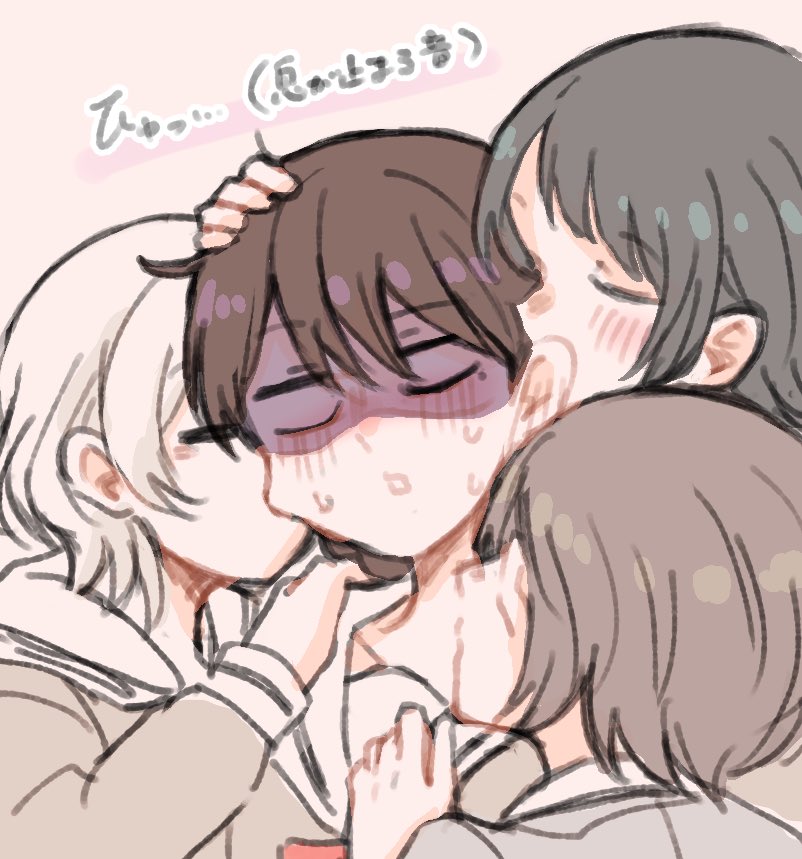 4girls bang_dream! bang_dream!_it&#039;s_mygo!!!!! black_hair blush brown_dress brown_hair commentary_request dress ear_blush grey_jacket hanasakigawa_school_uniform hand_on_another&#039;s_head haneoka_school_uniform harem jacket kaname_raana kiss kissing_cheek kissing_neck mole mole_under_eye multiple_girls nervous_sweating parted_lips sailor_dress satoshi_(peso727) school_uniform shiina_taki short_hair sweat takamatsu_tomori white_hair yahata_umiri yuri