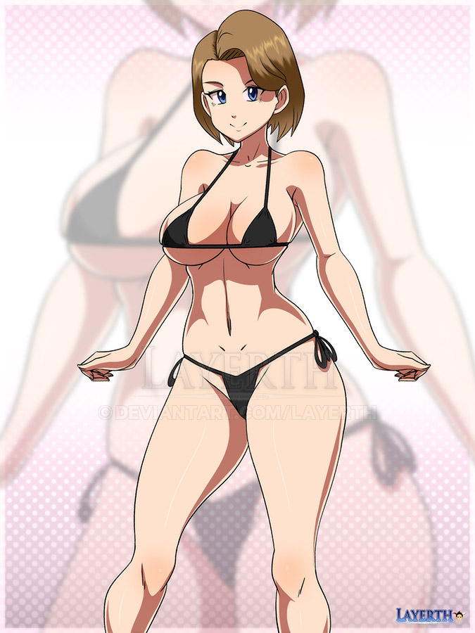 1girl bikini blue_eyes digimon female_focus looking_at_viewer mature_female smile solo swimsuit takaishi_natsuko