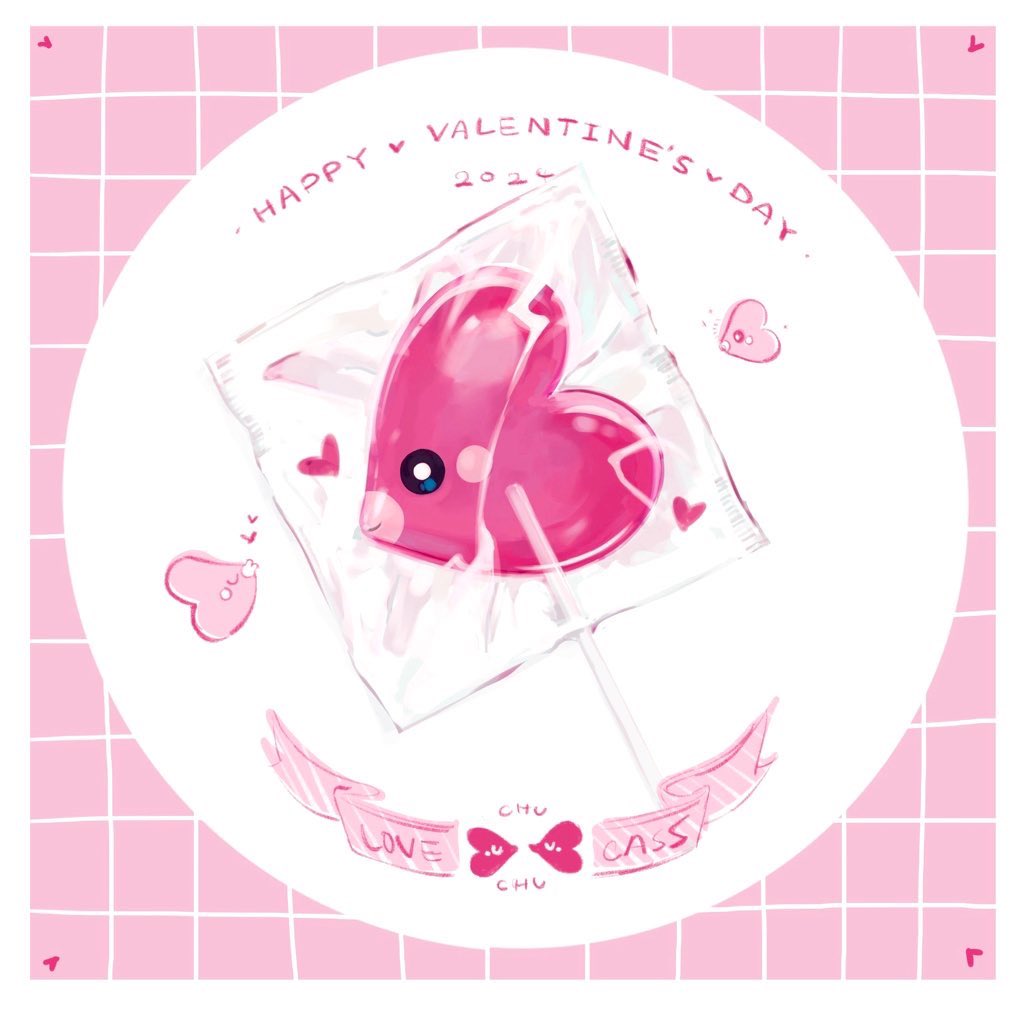 blue_eyes blush candy candy_wrapper character-themed_food closed_eyes creature_as_food creatures_(company) draw_pann33 fish food game_freak gen_3_pokemon happy_valentine heart light_smile lollipop luvdisc nintendo no_humans pink_background pokemon pokemon_(creature) puckered_lips solid_circle_eyes u_u valentine