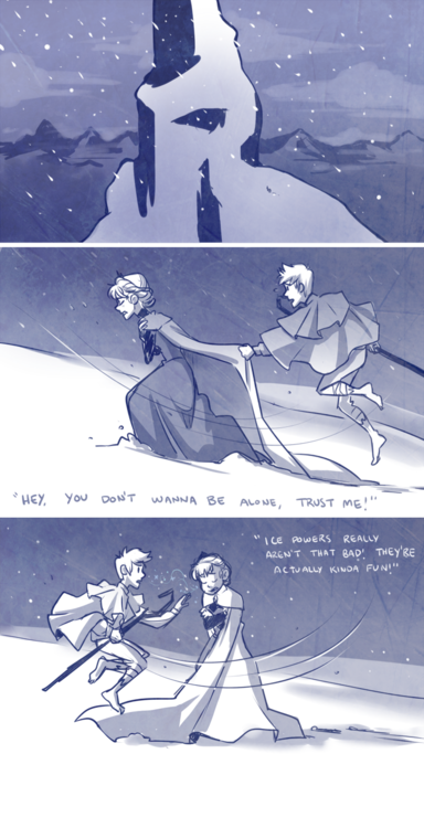 comic_strip crossover elsa_(frozen) jack_frost_(rise_of_the_guardians) monochrome snow