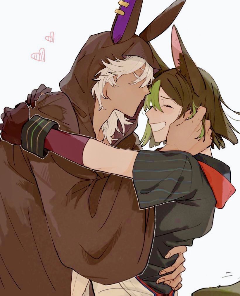 2boys :d ^_^ animal_ear_fluff animal_ears animal_hood black_cloak black_gloves black_hair blunt_ends blush cloak closed_eyes colored_eyelashes commentary_request cyno_(genshin_impact) fake_animal_ears fox_boy fox_ears fox_tail genshin_impact gloves green_hair hair_between_eyes heart hood hood_down hood_up hooded_cloak hoodie hug imminent_kiss jackal_ears long_hair long_sleeves male_focus multicolored_eyes multicolored_hair multiple_boys open_mouth raised_eyebrows short_hair short_sleeves simple_background smile streaked_hair tail takotakoone tighnari_(genshin_impact) white_background white_hair wide_sleeves yaoi