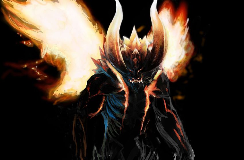 armor berial capcom demon devil_may_cry_(series) devil_may_cry_4 fire glowing glowing_eyes highres horns lava