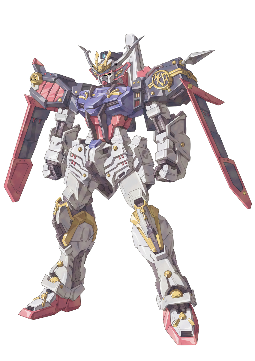 absurdres armor bushimaru gundam gundam_seed highres ibuki_sakura_(sgw_v07) japanese_armor mecha no_humans robot samurai sd_gundam sd_sengokuden simple_background solo strike_gundam white_background