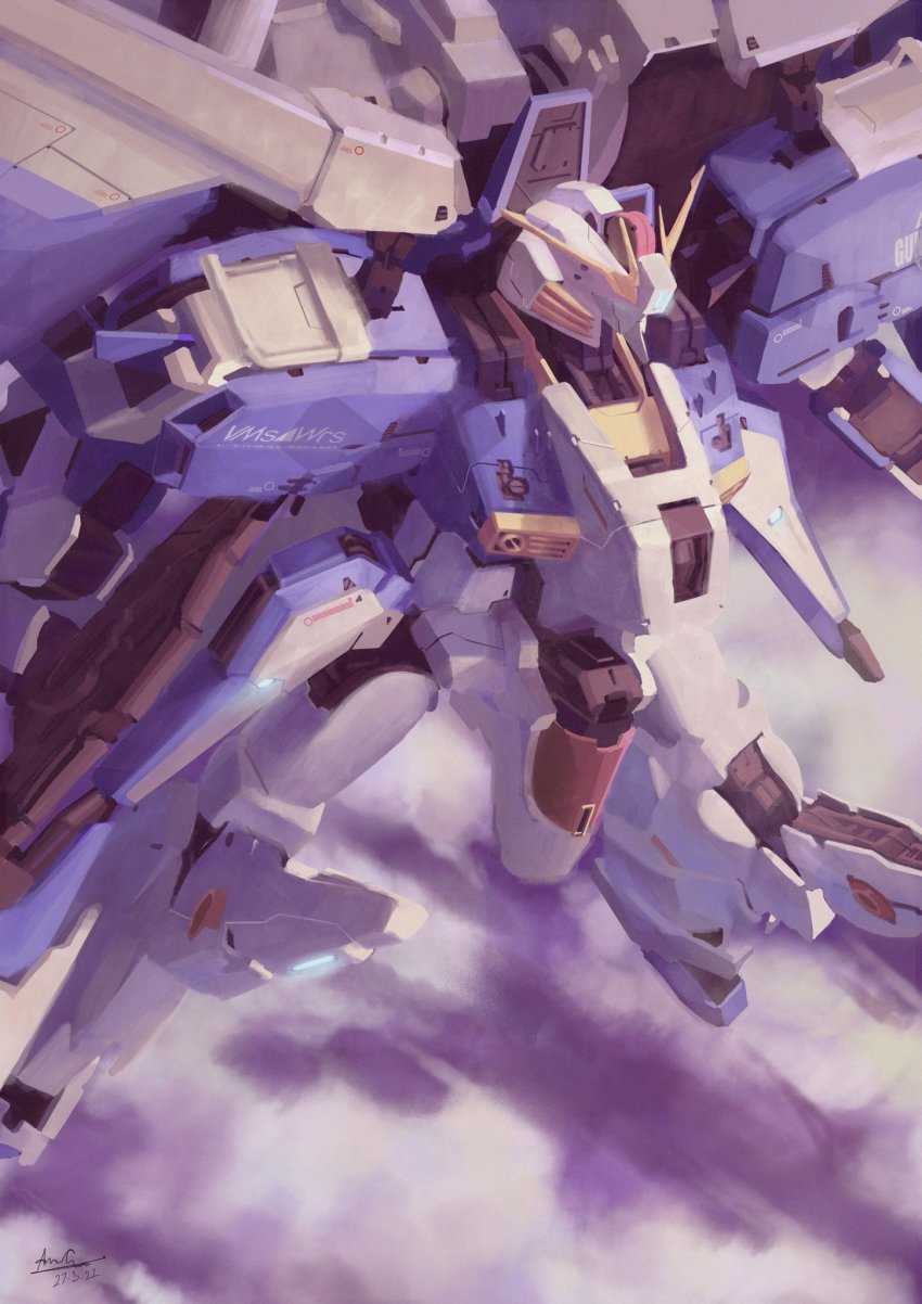 beam_rifle energy_gun ex-s_gundam flying glowing gun gundam gundam_sentinel highres holding holding_gun holding_weapon looking_ahead mecha mobile_suit molai no_humans robot science_fiction solo v-fin weapon