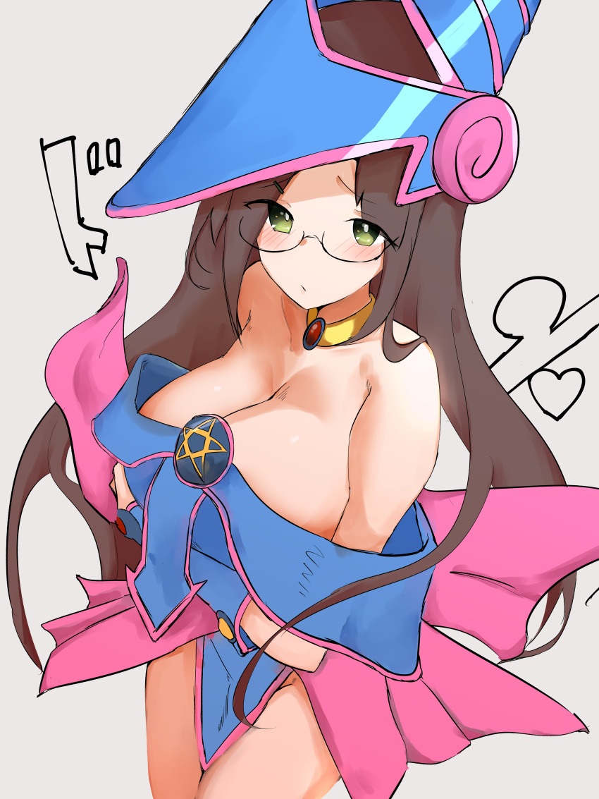 absurdres blush breasts brown_hair cleavage cosplay dark_magician_girl dark_magician_girl_(cosplay) dongurichaaado000 glasses green_hair highres jikkyou_powerful_pro_yakyuu large_breasts yu-gi-oh!