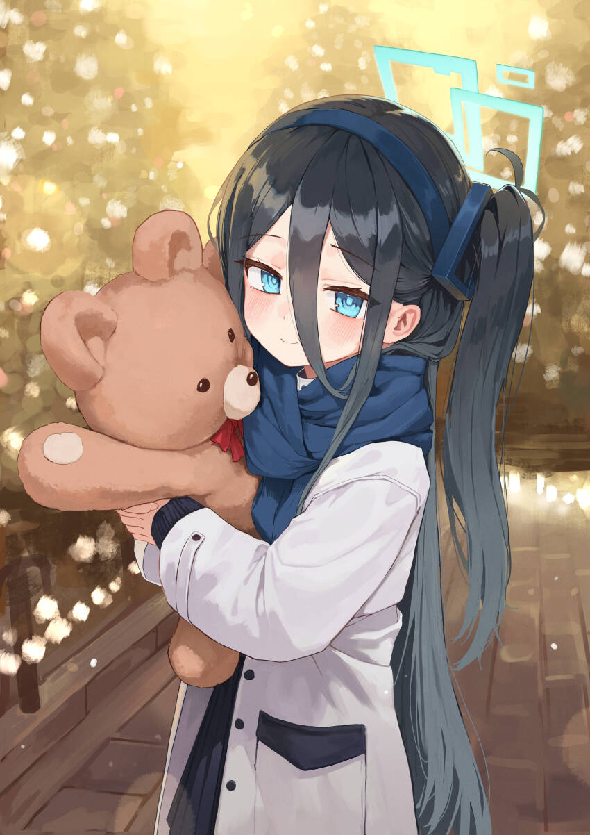 1girl aris_(blue_archive) auuufox black_hair blue_archive blue_eyes long_hair looking_at_viewer one_side_up smile solo