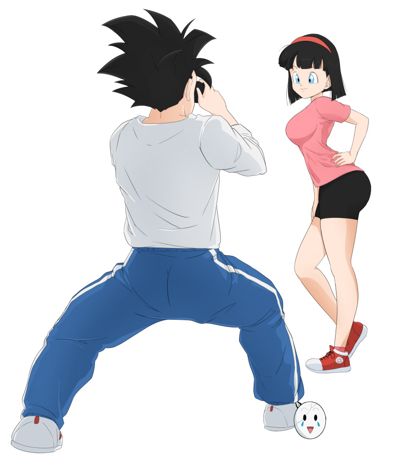 1boy 1girl ass black_hair breasts caisama couple dragon_ball dragon_ball_super husband_and_wife photo_(medium) son_gohan tagme thick_thighs thighs videl