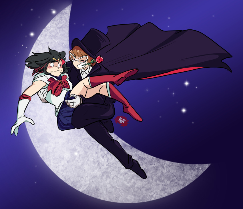 2girls bishoujo_senshi_sailor_moon highres kill_la_kill mankanshoku_mako matoi_ryuuko multiple_girls sailor_moon tuxedo_mask yuri