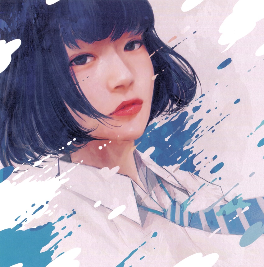 Wataboku Original Absurdres Commentary Request Highres 1girl Abstract Black Hair Blue