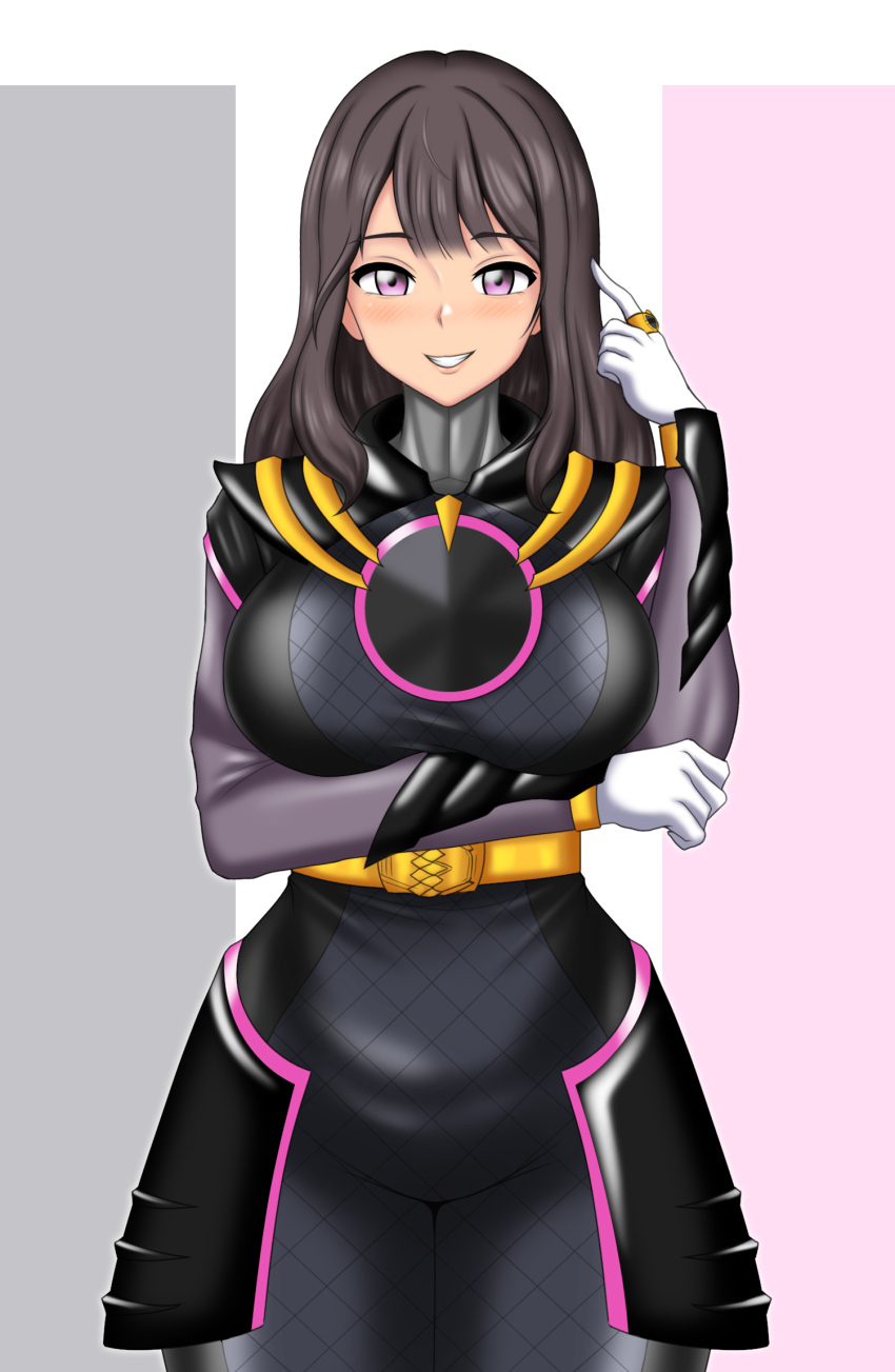 1girl black_hair bodysuit ichikawa_sumino no.1_sentai_gozyuger no_headwear pin_up purple_eyes solo super_sentai treezero