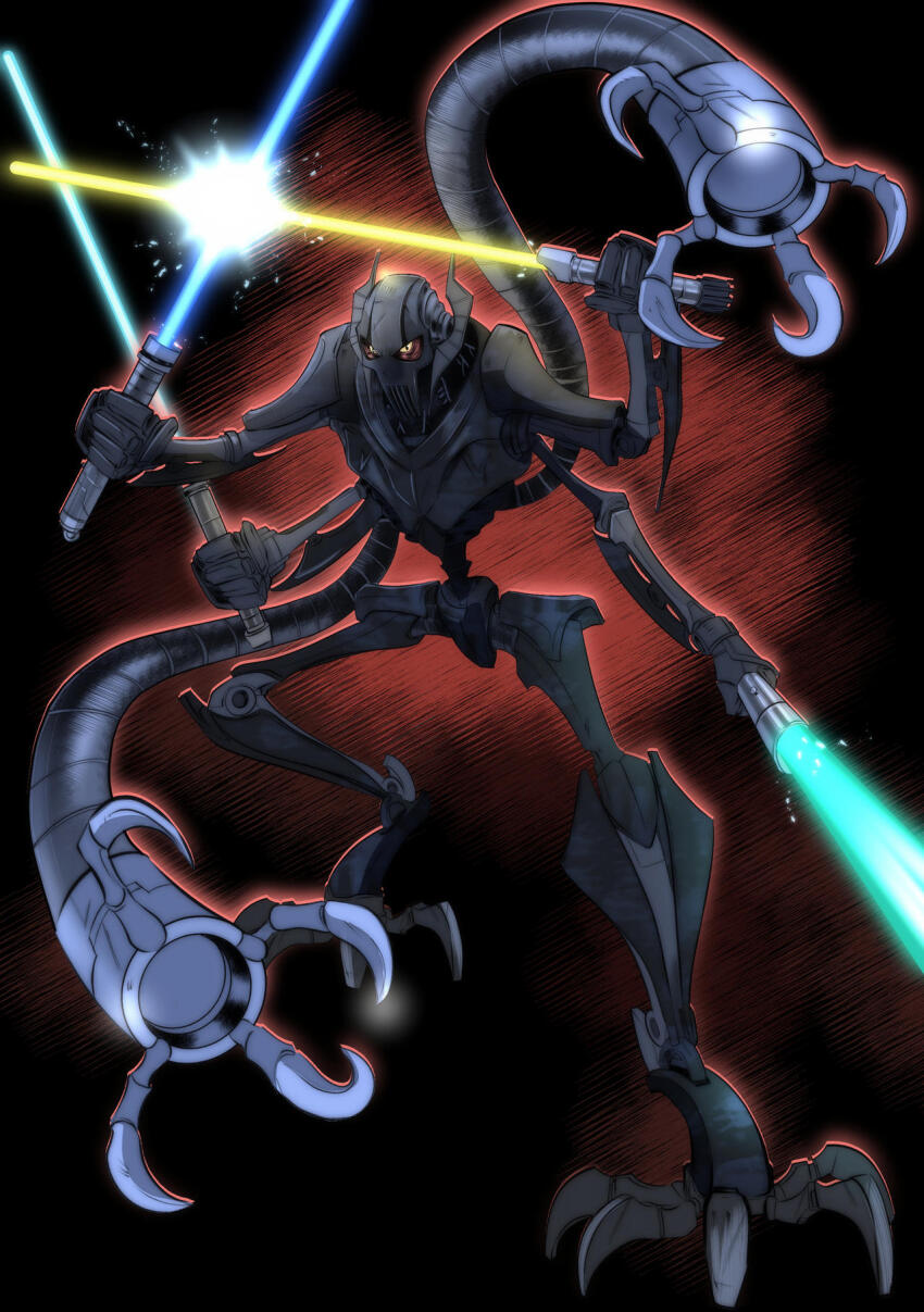 1boy cyborg energy_sword general_grievous highres lightsaber metal_tentacles star_wars star_wars:_visions sword tentacles weapon