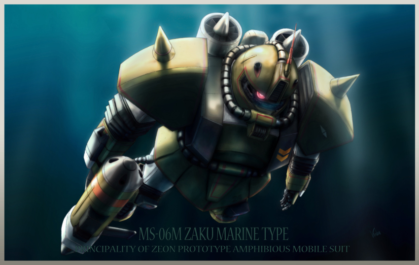 character_name gundam gundam_msv highres mecha robot underwater viridian-c water weapon zaku zaku_marine_type