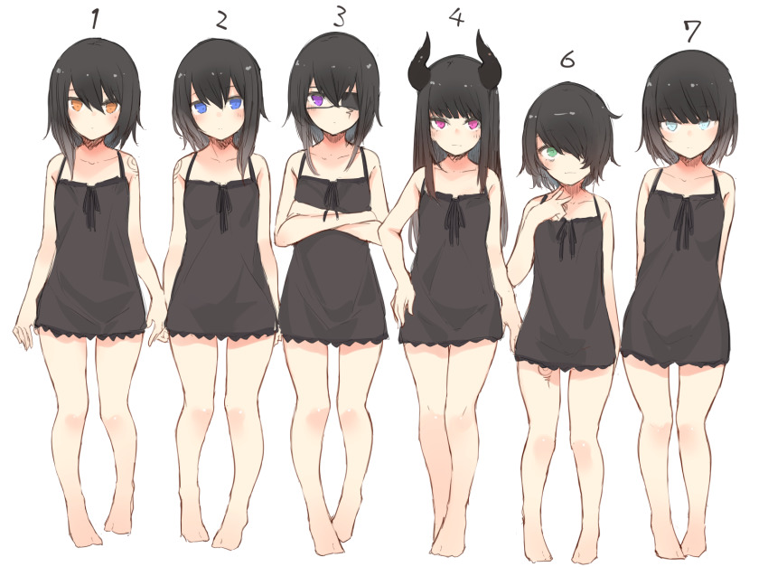 Otokuyou Naki Otokuyou Original Commentary Request Highres 6girls Arms Behind Back 