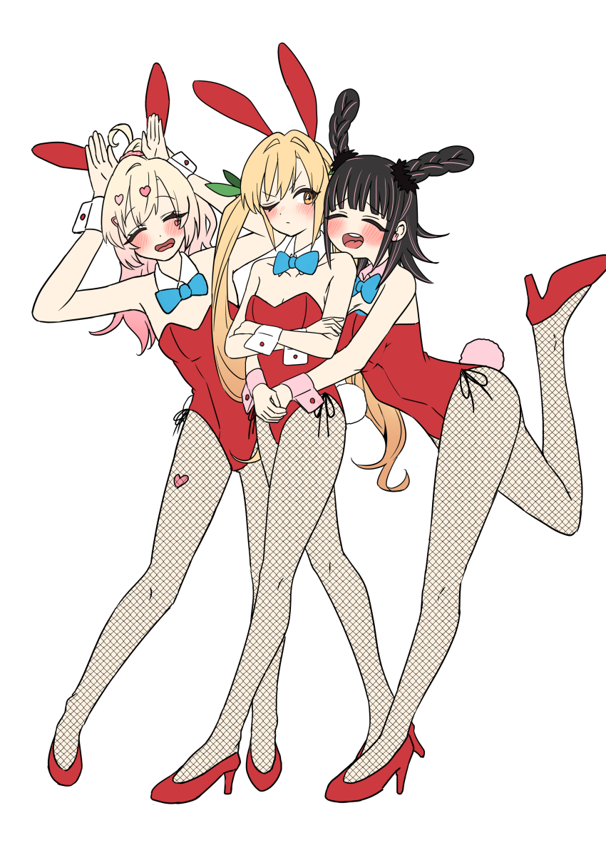 3girls absurdres animal_costume breasts highres inda_karane kedarui_aashii kimi_no_koto_ga_dai_dai_dai_dai_daisuki_na_100-nin_no_kanojo large_breasts long_hair multiple_girls rabbit_costume rabbit_ears rabbit_tail short_hair small_breasts usami_shiina