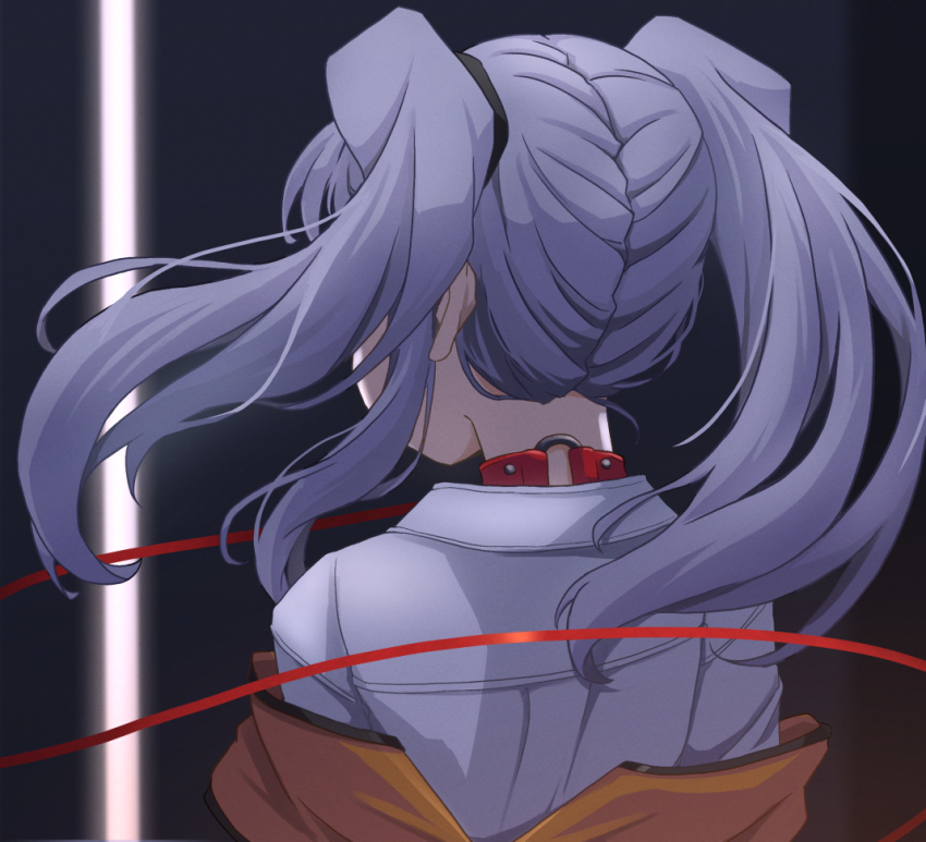 1girl grey_hair hoshino_ruri kidou_senkan_nadesico long_sleeves looking_back ru-ha shirt short_hair solo twintails white_shirt