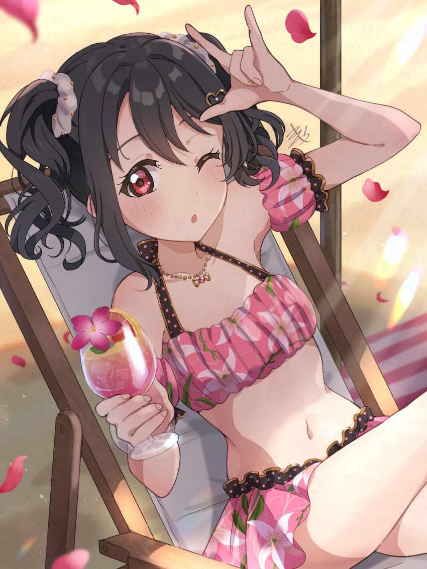 1girl absurdres birthday black_hair highres kyaku_tasu looking_at_viewer love_live! one_eye_closed pink_eyes sitting solo twintails yazawa_nico