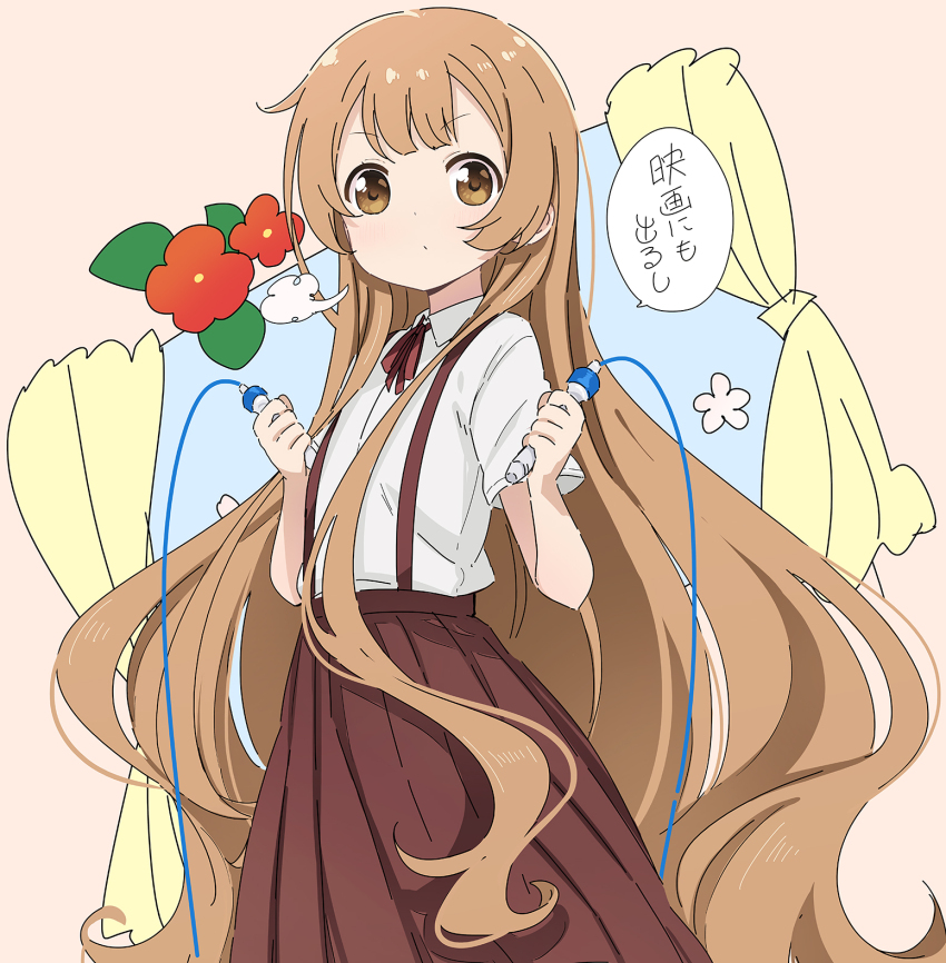 1girl abe_kanari brown_eyes brown_hair hair_ornament highres long_hair looking_at_viewer oomuro-ke oomuro_hanako school_uniform skirt suspender_skirt suspenders very_long_hair yuru_yuri