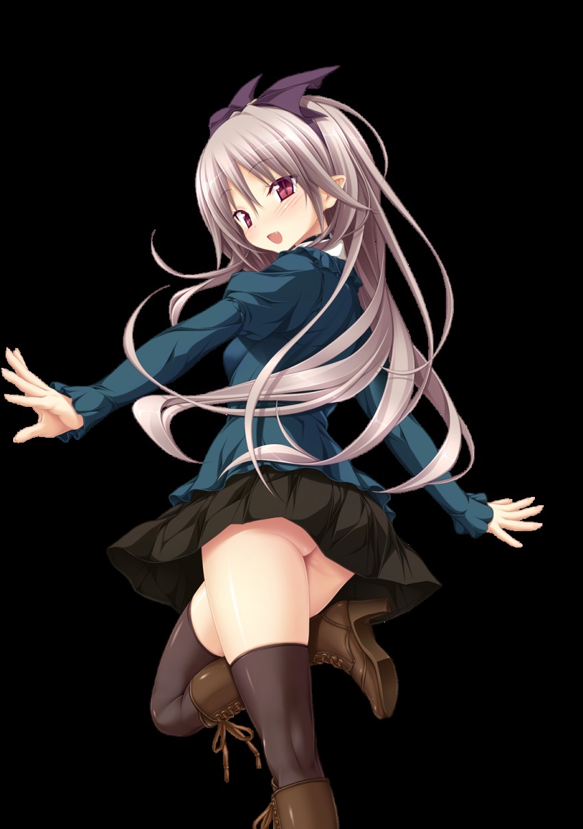 1girl aoi_tori_(purple_software) ass boots choker cross-laced_footwear female_focus high_heel_boots high_heels highres knee_boots koku lace-up_boots mary_harker no_panties pointy_ears shoe_soles skirt solo tagme thighhighs transparent_background