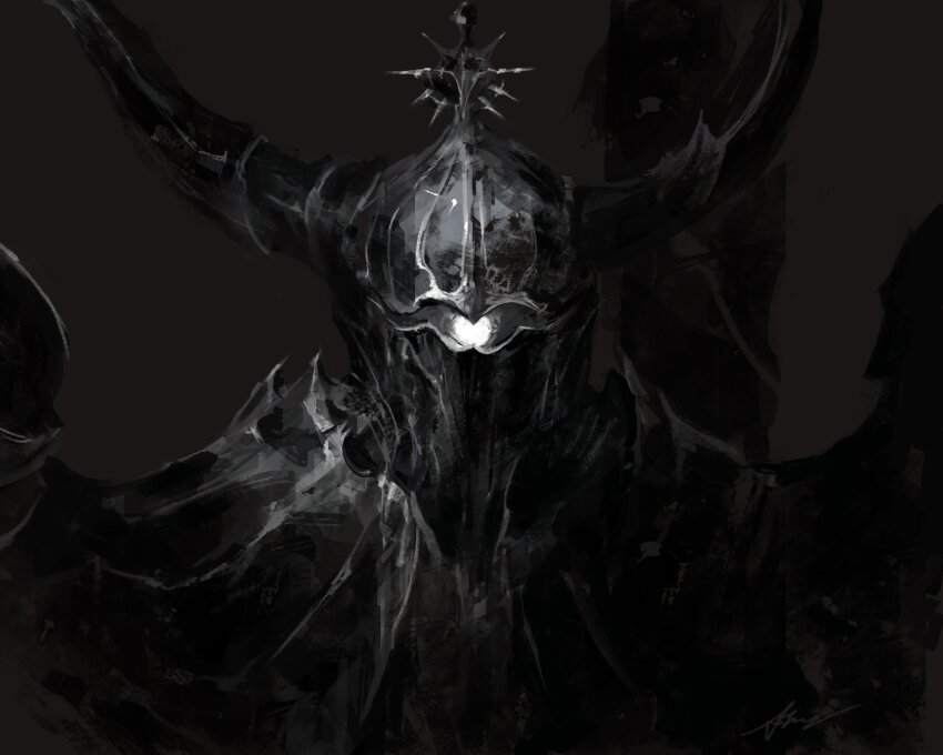 1boy arizdigitalart armor fake_horns final_fantasy final_fantasy_xiv full_armor golbez grey_background helmet highres horned_helmet horns looking_at_viewer simple_background solo