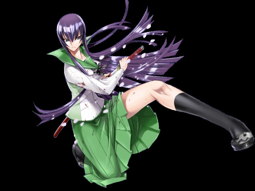 Satou Shouji Busujima Saeko Highschool Of The Dead Highres 1girl Katana Purple Hair