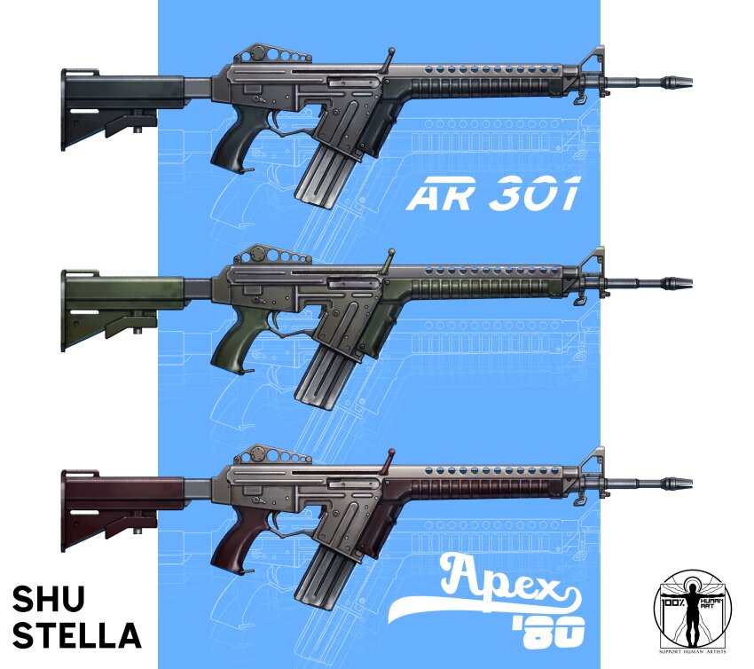 absurdres apex_legends artist_name assault_rifle from_side gun highres no_humans r-301_carbine redesign rifle shu-stella variations weapon weapon_focus