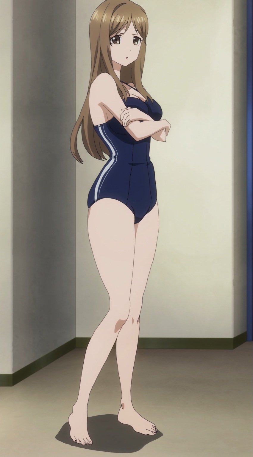 1girl absurdres anime_screenshot barefoot feet female_focus full_body highres looking_at_viewer photokano solo stitched swimsuit third-party_edit yunoki_rina