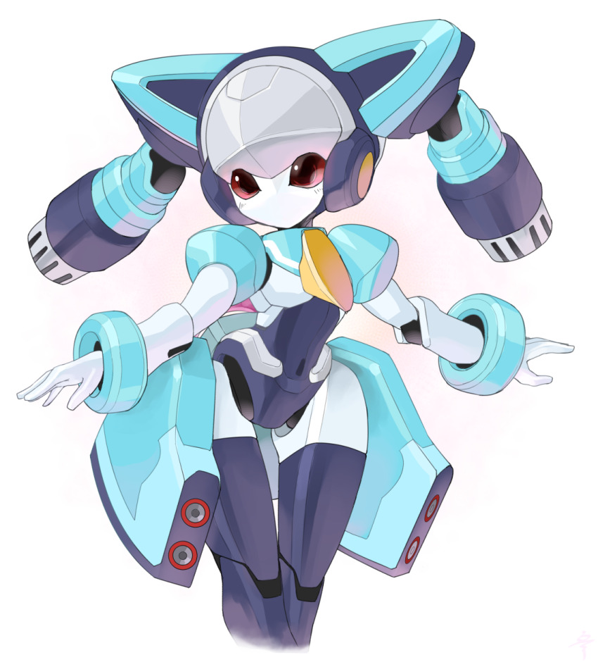 1girl android dear_stage highres humanoid_robot joints mechanical_ears mechanical_hair medarot no_mouth no_nose rati_(absoluteblue) robot robot_girl robot_joints solo thighhighs twintails white_background