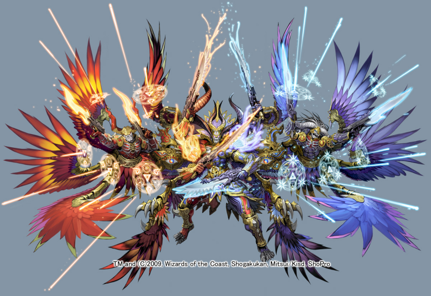 armor blade duel_masters gun gunblade magic_circle mecha monster robot takayama_toshiaki weapon wings