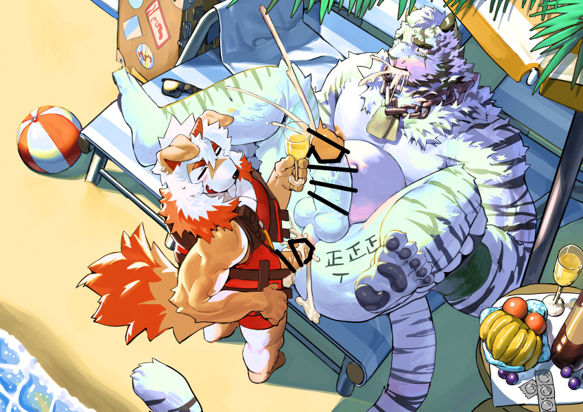 2boys absurdres alternate_costume anal animal_ears arknights banana bandaged_hand bandages bara beach beard black_male_swimwear black_tank_top blue_eyes brown_fur bulge bulge_to_ass chain chain_necklace covered_erect_nipples cum cum_in_ass cum_in_mouth cum_inflation cum_overflow cup dog_boy dog_ears drinking_glass ejaculating_while_penetrated ejaculation facial_hair fang food from_above frown fruit furry furry_male furry_with_furry girthy_penis goatee handsfree_ejaculation highres horns hung_(arknights) inflation jewelry large_bulge large_hands large_pectorals large_tail lifeguard male_focus male_swimwear medium_hair midriff_peek mountain_(arknights) multicolored_hair multiple_boys muscular muscular_male mustache_stubble mutual_orgasm necklace ocean orange_eyes orange_hair orgasm outdoors pectorals penis projectile_cum sand scar scar_across_eye scar_on_arm sex shirt short_hair single_horn streaked_hair stubble sunlight swim_briefs tail tank_top taut_clothes taut_shirt thick_eyebrows thick_thighs thighs tiger_boy tiger_ears tiger_tail two-tone_fur umbrella uza_(hellme) veins veiny_arms water white_fur white_hair wine_glass yaoi