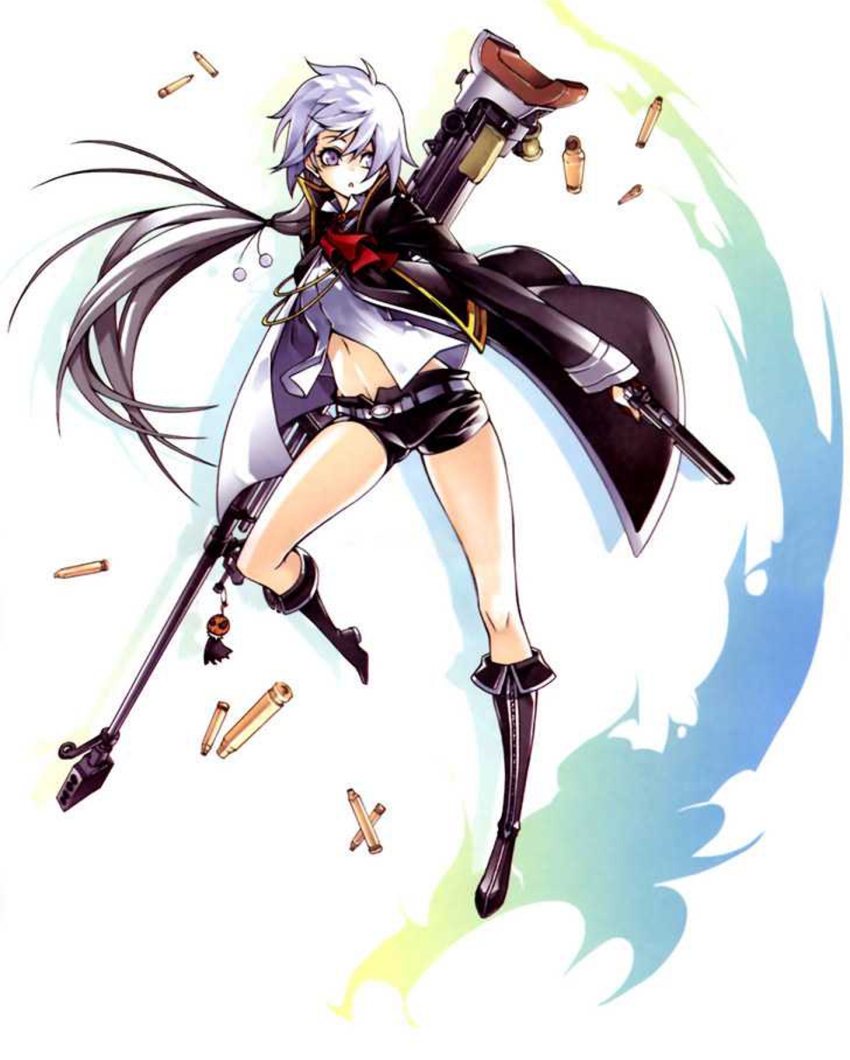 bullet cho_jung-man gender_request genderswap grey_eyes gun halloween_(character) highres long_hair rifle shorts silver_hair tasha_godspell weapon witch_hunter