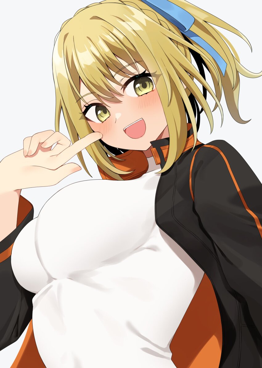 1girl absurdres blonde_hair breasts highres large_breasts nue_no_onmyouji open_mouth smile suo_kazusa