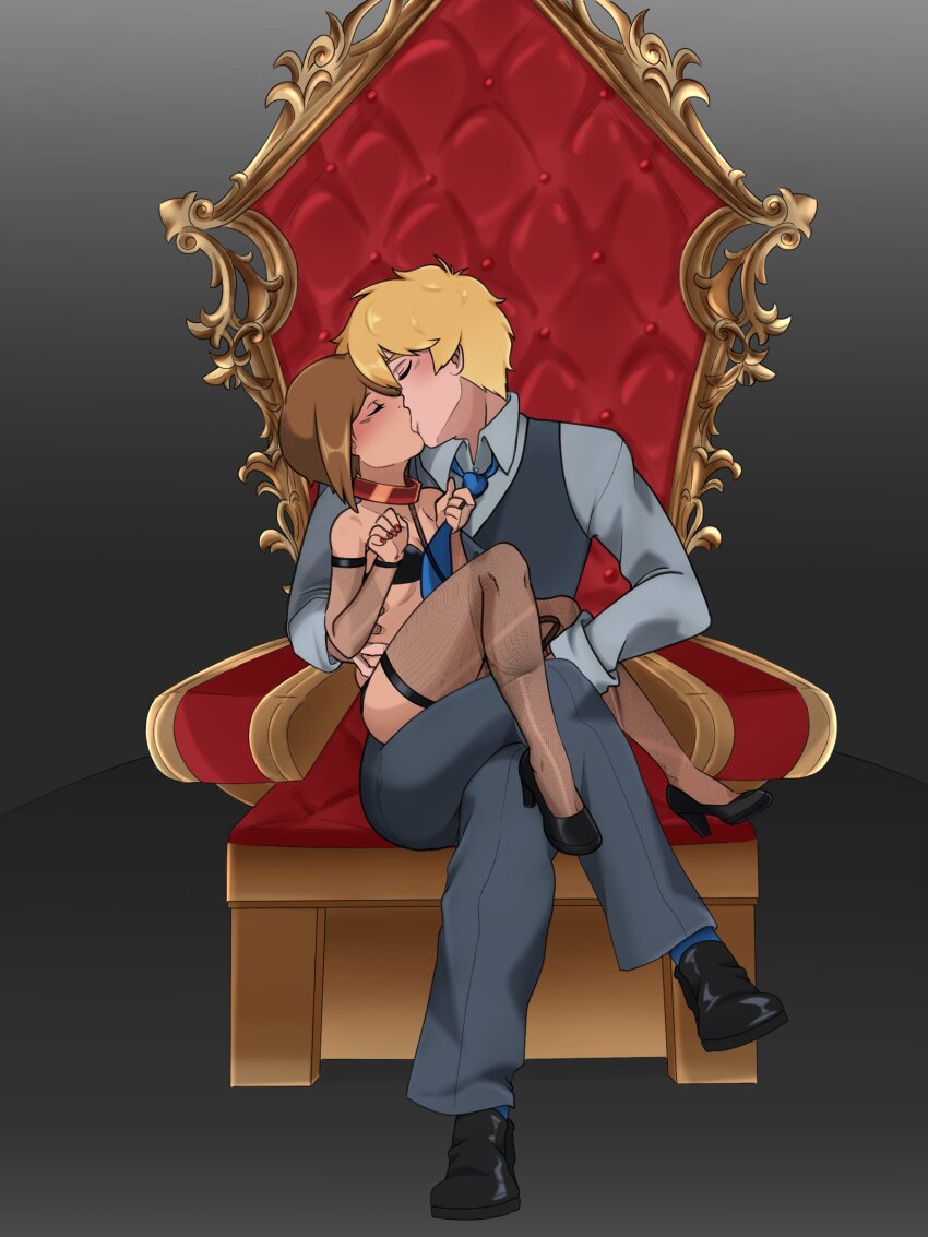 1boy 1girl absurdres breasts couple digimon highres nail_polish short_hair takaishi_takeru throne yagami_hikari