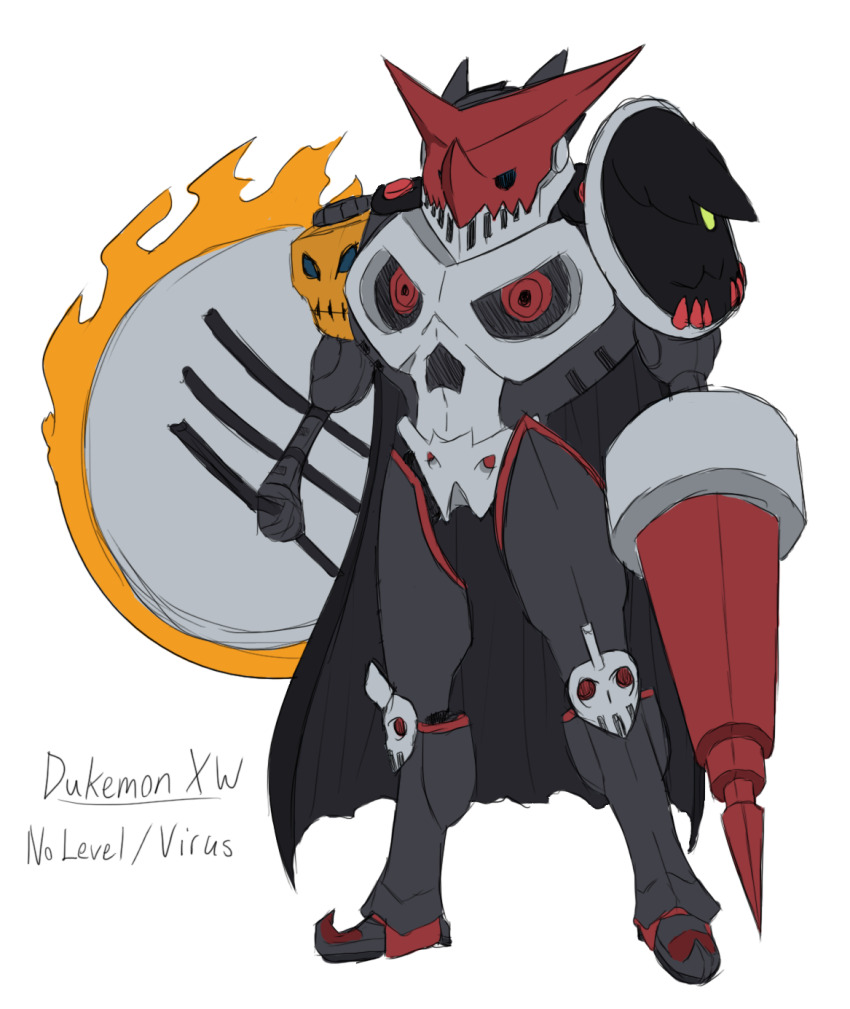 digimon digimon_(creature) fusion highres lance looking_at_viewer oridigi polearm shield shoutmon skull skullknightmon weapon